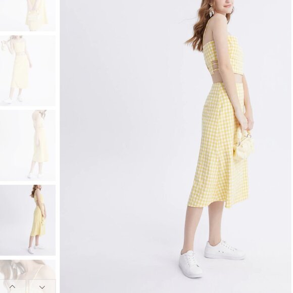 URBAN REVIVO Dress top skirt set Plaid A-Line Skirt - Picture 6 of 9